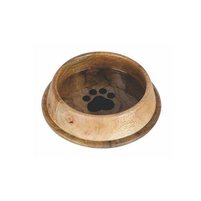 Image showing  Round Non Skid Wood Bowl with Paw Print