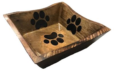 Image showing  Square Wood Sleeve with Removeable S.S Bowl Bone & Paw Design