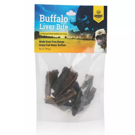 Advance Pet Product Water Buffalo Liver Bites 100g Resealable Bag with Header Card Dog Bones Rawhide & Rawhide Alternative