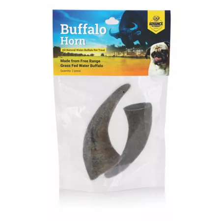 Advance Pet Product Water Buffalo Horns 2 Pieces Resealable bag with header card Dog Bones Rawhide & Rawhide Alternative