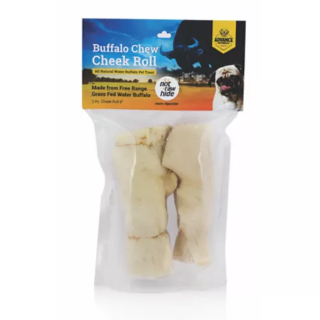 Advance Pet Product Natural Water Buffalo Cheek Roll 6 in 2 Count Resealable Bag with Header Card Dog Bones Rawhide & Rawhide Alternative