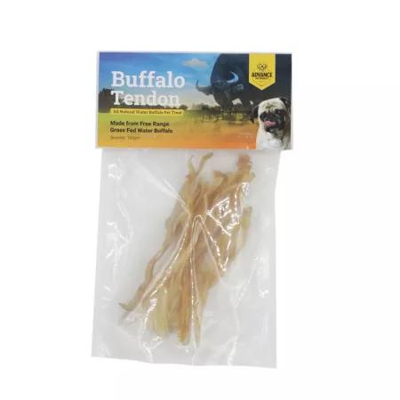 Advance Pet Product Water Buffalo Tendon 100g Resealable Bag with Header Card Dog Bones Rawhide & Rawhide Alternative