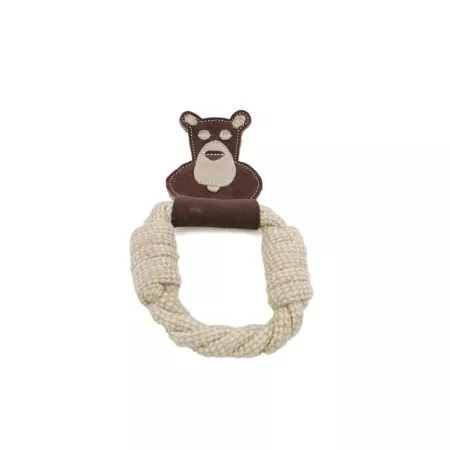 Advance Pet Product Cotton Tug with Leather Bear Dog Rope & Tug Toys