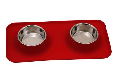 Advance Pet Product Silicone Double Diner 1/2 Pint per each Bowl, Red