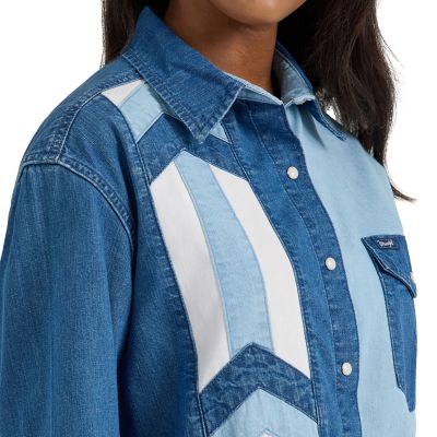 Image showing  Women's Pieced Boyfriend Fit Western Denim Shirt