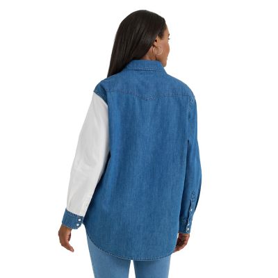 Image showing  Women's Pieced Boyfriend Fit Western Denim Shirt