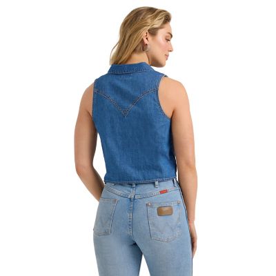 Image showing  Women's Denim Sleeveless Tie Front Shirt