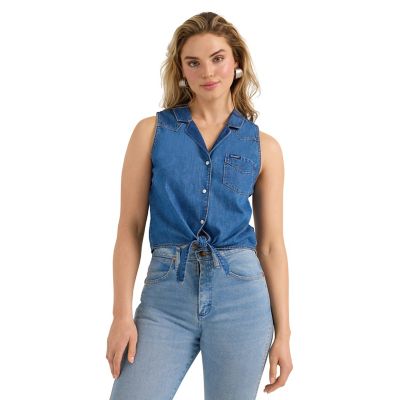 Wrangler Women's Denim Sleeveless Tie Front Shirt