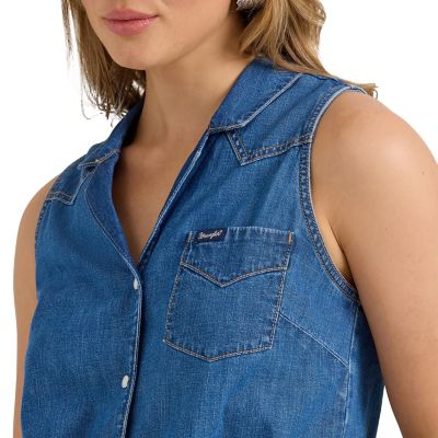 Image showing  Women's Denim Sleeveless Tie Front Shirt