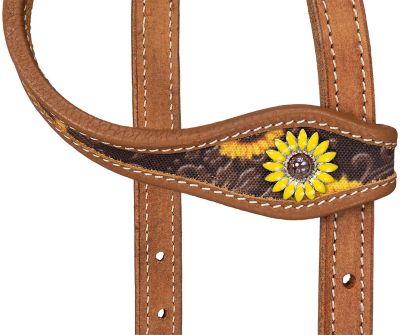 Tough-1 Single Ear Sunflower Print Headstall With Leather