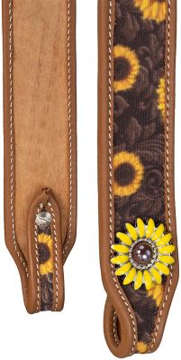 Image showing  Single Ear Sunflower Print Headstall With Leather