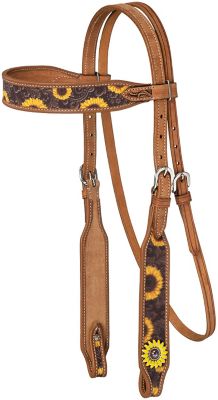 Tough-1 Sunflower Print Brow Headstall With Leather