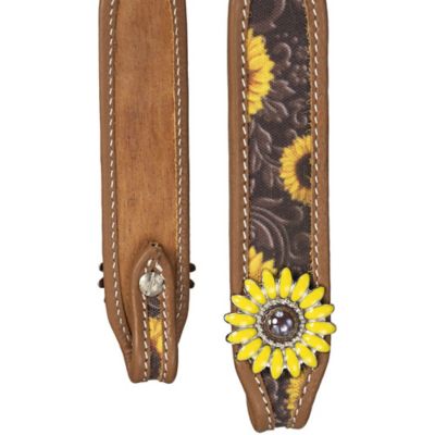 Image showing  Sunflower Print Brow Headstall With Leather