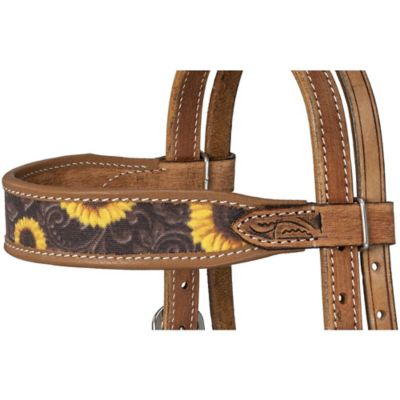 Image showing  Sunflower Print Brow Headstall With Leather