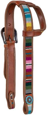 Image showing  Belt Style Single Ear Leather Headstall With Woven Serape Inlay