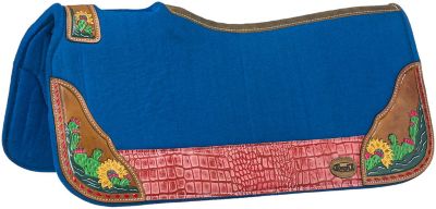 Tough-1 Felt Saddle Pad With Leather and Hand Painted Cactus Design