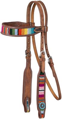 Tough-1 Browband Leather Headstall With Woven Serape Inlay