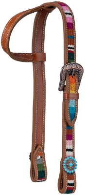 Tough1 Belt Style Single Ear Leather Headstall With Woven Serape Inlay
