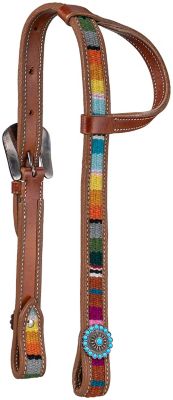 Image showing  Belt Style Single Ear Leather Headstall With Woven Serape Inlay