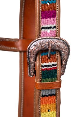 Image showing  Belt Style Single Ear Leather Headstall With Woven Serape Inlay