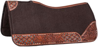 Tough1 Remuda Felt Saddle Pad With Tooled Leather, Tri Color Buckstitch