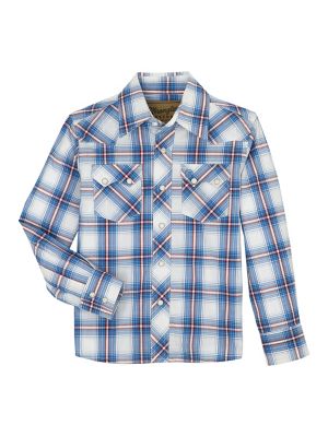 Image showing  Boy's Retro Western Snap Plaid Shirt