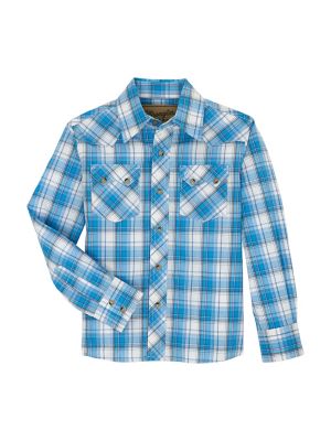 Image showing 0 th Wrangler Boy's Retro Western Snap Plaid Shirt