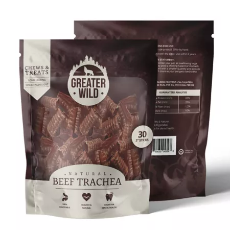 Greater Wild All Natural Ingredient 3 in Trachea chews and treats for dogs - 30 pieces Dog Bones Rawhide & Rawhide Alternative