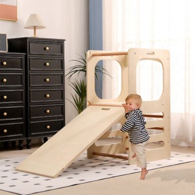 Image showing 6 th Funphix Kids Step Stool Learning Helper Tower Kitchen Stool with Chalkboard and Slide, FPX-STOOL-CHLK