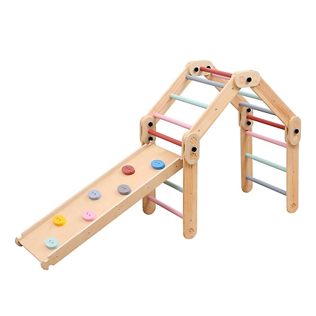 Funphix Kids Modular Wooden Pikler with Ramp and Slide, Colored, FPX-MPKLR-C