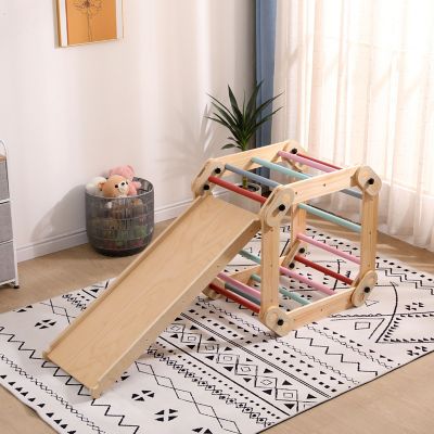 Image showing  Kids Modular Wooden Pikler with Ramp and Slide, Colored, FPX-MPKLR-C