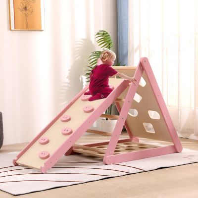 Image showing 5 th Funphix Pikler Climbing Set Foldable Triangle and Slide Board, Pink