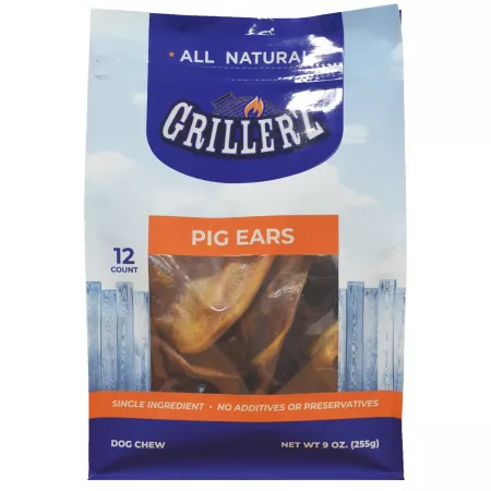 Grillerz Natural Pig Ears Dog Chews 12 ct Dog Bones Rawhide & Rawhide Alternative