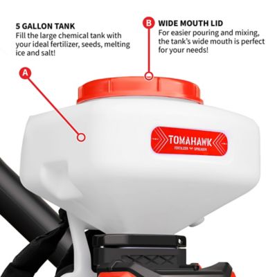Image showing 7 th Tomahawk Power 4 gal. Capacity Backpack Battery Powered Broadcast Fertilizer Spreader for Granular Fertilizer Seed Feed Salt Ice