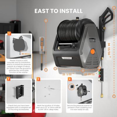 Image showing 6 th Giraffe Tools Grandfalls Pressure Washer 1/2 in. - 100 ft., Ordinary and Replaceable Hose, 2900 PSI, Bach Sliver