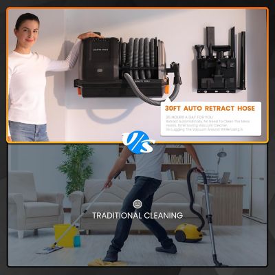 Image showing  Retractable Vacuum Cleaner 30 ft. Hose, Wall Mounted, Wet, Dry Versatility, 20KPA, Black