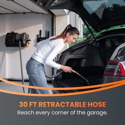 Image showing 8 th Giraffe Tools Retractable Vacuum Cleaner 30 ft. Hose, Wall Mounted, Wet, Dry Versatility, 20KPA, Black