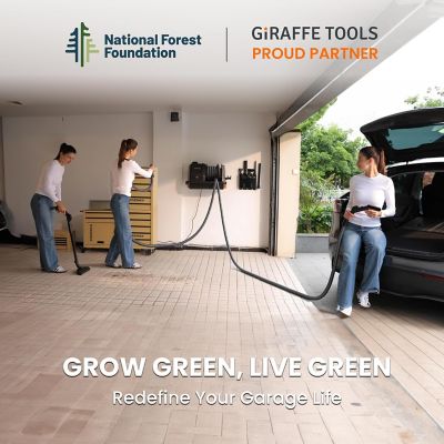 Image showing 9 th Giraffe Tools Retractable Vacuum Cleaner 30 ft. Hose, Wall Mounted, Wet, Dry Versatility, 20KPA, Black