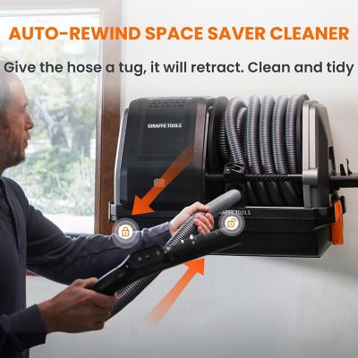 Image showing 6 th Giraffe Tools Retractable Vacuum Cleaner 30 ft. Hose, Wall Mounted, Wet, Dry Versatility, 20KPA, Remote Control, Black