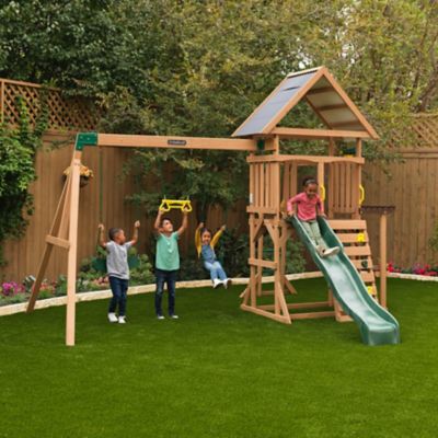 Image showing  Lawnmeadow Wooden Swing Set, Playset with Slide, Sandbox, Telescope & Monkey Bars