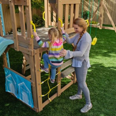 Image showing 6 th KidKraft Modern Outdoor Wooden Swing Set / Playset with Fireman's Pole, Reversible Bench