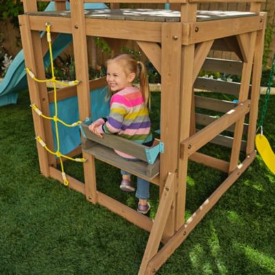 Image showing 7 th KidKraft Modern Outdoor Wooden Swing Set / Playset with Fireman's Pole, Reversible Bench