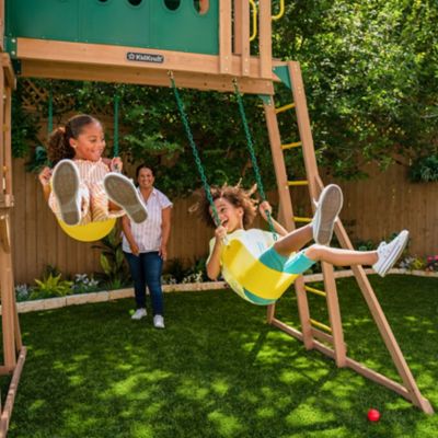 Image showing  Skyway Resort Wooden Outdoor Swing Set, Playset with Tunnel, Tube Slide and Swings
