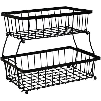 Sunnydaze Decor Indoor Metal Wire 2-Tier Collapsible Tabletop Storage Basket - Black