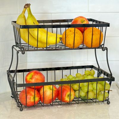 Image showing  Indoor Metal Wire 2-Tier Collapsible Tabletop Storage Basket - Black