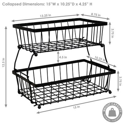 Image showing  Indoor Metal Wire 2-Tier Collapsible Tabletop Storage Basket - Black