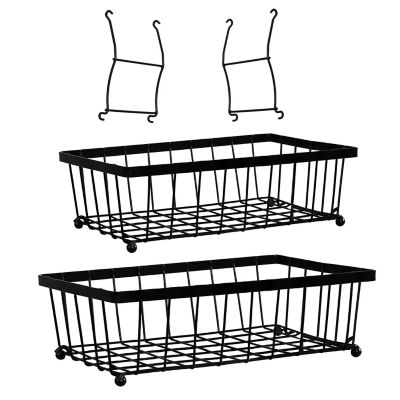 Image showing  Indoor Metal Wire 2-Tier Collapsible Tabletop Storage Basket - Black