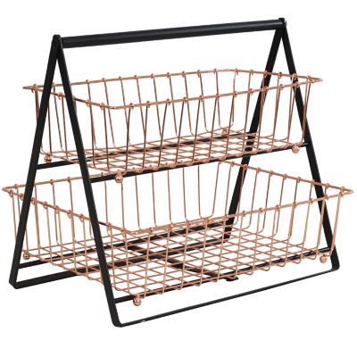 Sunnydaze Decor Indoor Rectangle Iron 2-Tier Decorative Storage Basket ...