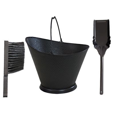 Sunnydaze Decor Indoor/Outdoor 5-Gallon Iron Coal and Ash Bucket with Shovel and Brush - Black
