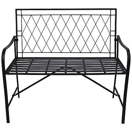 Sunnydaze Decor Outdoor 2-Person Iron Argyle Diamond Patio Bench - Black